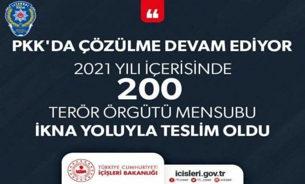 Bakanlık duyurdu! İkna çalışmaları sonucu bu yıl 200 örgüt mensubu teslim oldu...