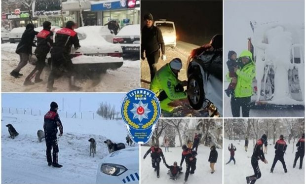 Konya polisi zorlu hava koşullarında da görev başındalar...