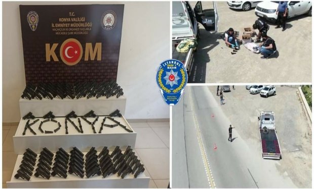 Konya'da polis denetim yaptığı dron ile silah kaçakçısını yakaladı...