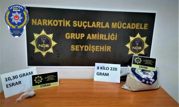 Konya polisinden zehir tacirlerine geçit yok! 8 kilo 220 gram eroin ele geçirildi...