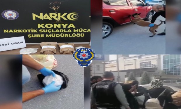 Konya’da yeni evli çiftin aracından 2 kilo 961 gram kokain çıktı...